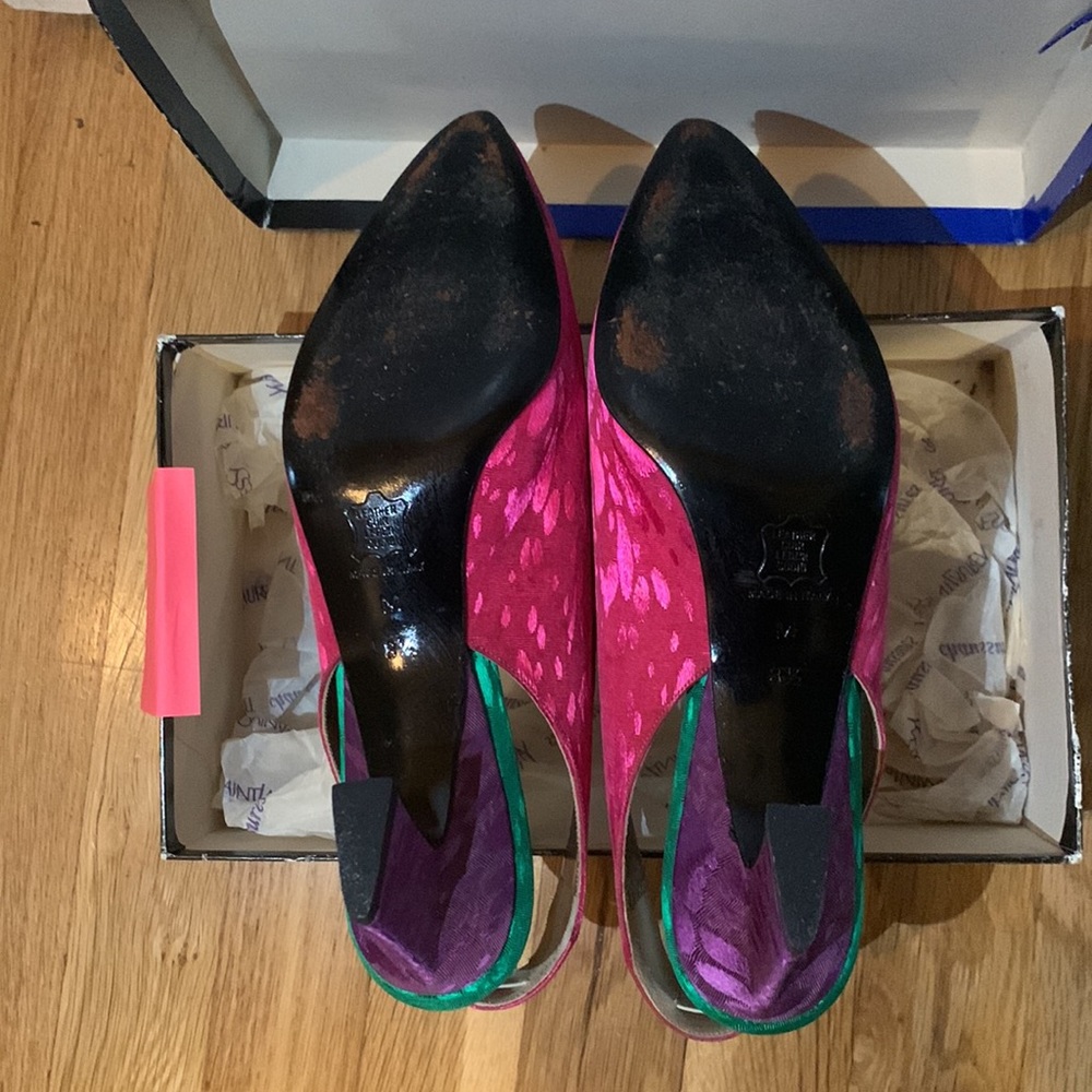 YSL Thierry Fuxia Damask slingback shoe - Picture 4 of 8